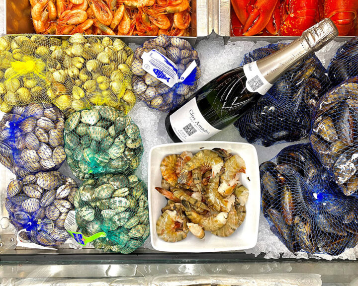 skaldjur, musslor och champagne