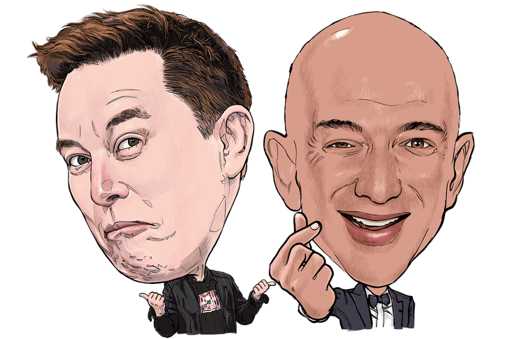 illustrerade Elon Musk och Jeff Bezos