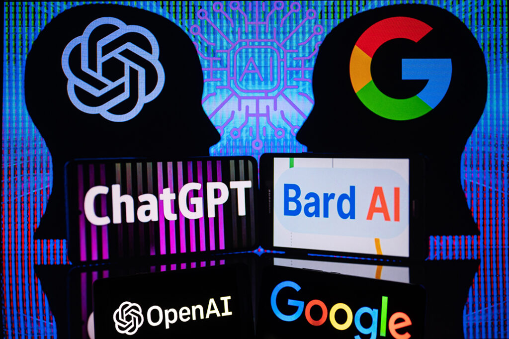 Google Bard VS OpenAI ChatGPT visas på mobilen