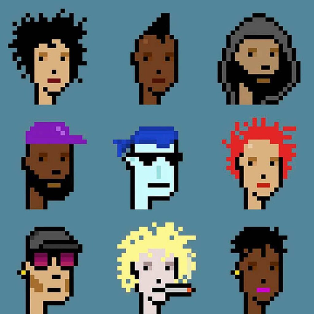 
Några av de olika exemplen på avatarer i Cryptopunk NFT Collection