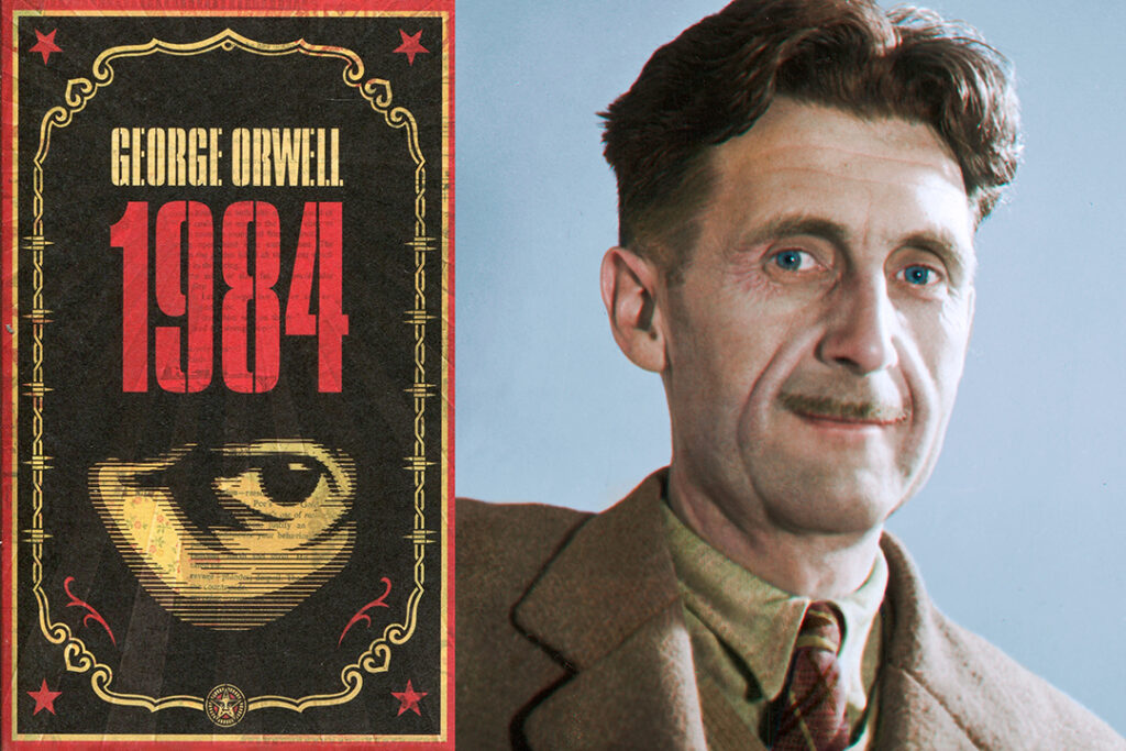 Bokomslaget 1984 och George Orwell