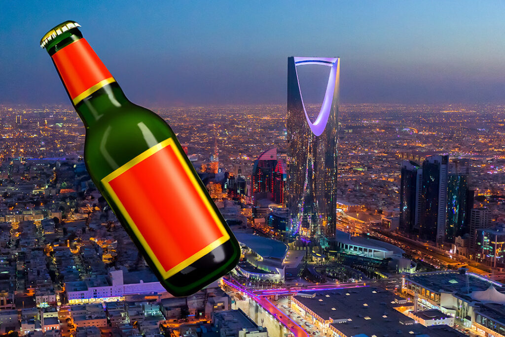 Riyadh i bakgrunden av en ölflaska