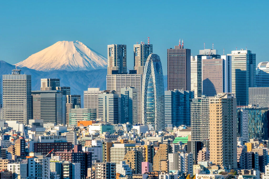 vy över tokyo med fuji i bakgrunden