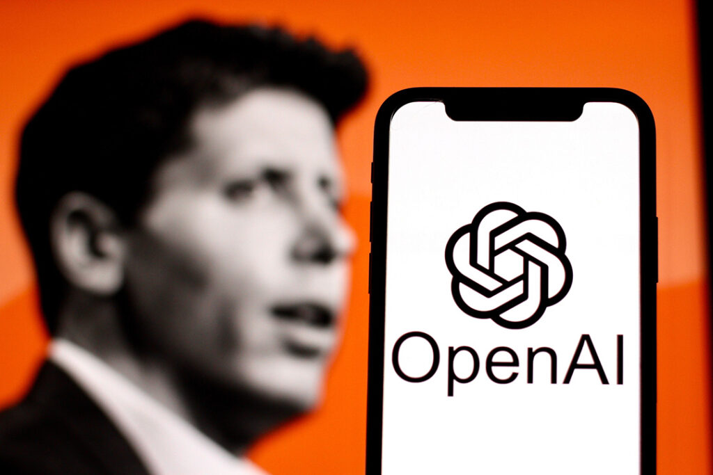 kollage Sam Altman och en iPhone med Open AI