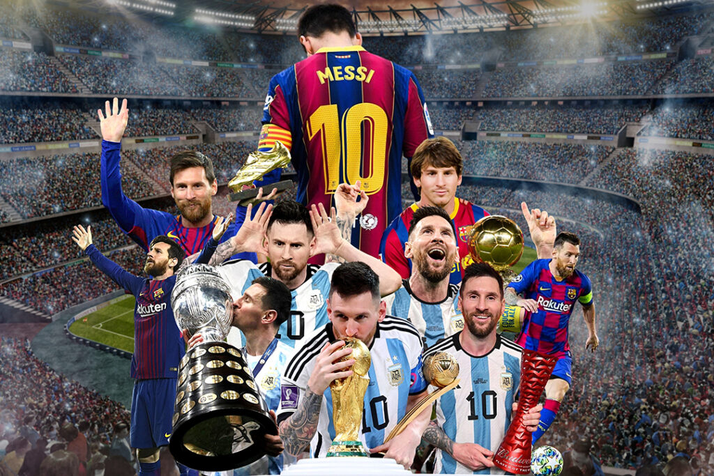 Ett collage med Lionel Messi