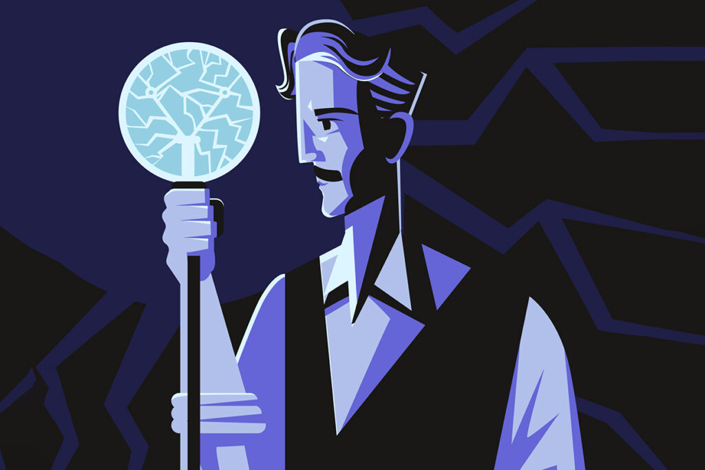 illustration: person som tittar på en elektisk lampa