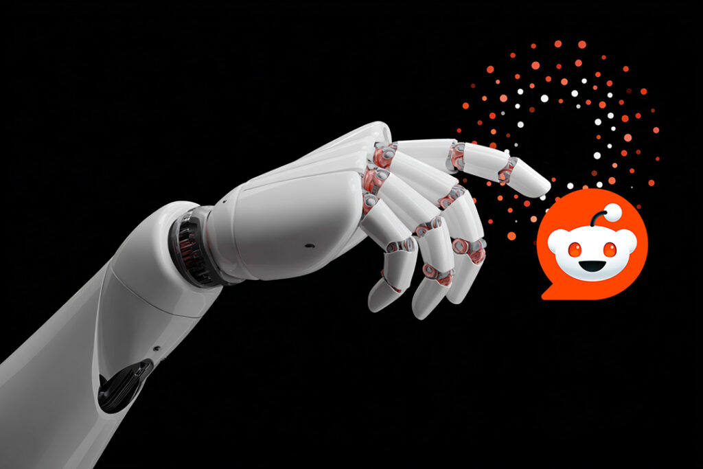 En AI arm sträcker sig efter ett reddit-märke