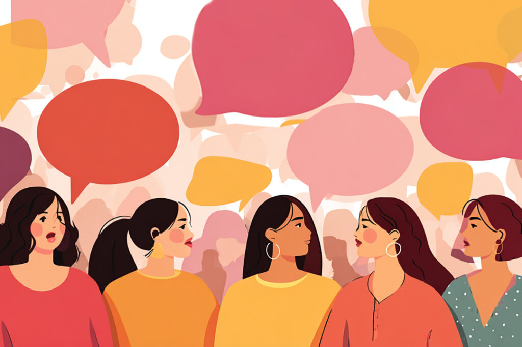 illustration av flera kvinnor som pratar