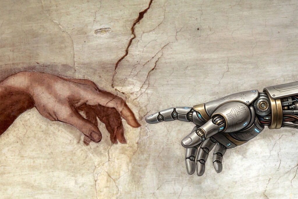 adams och guds hand, där gudshand är en AI-hand