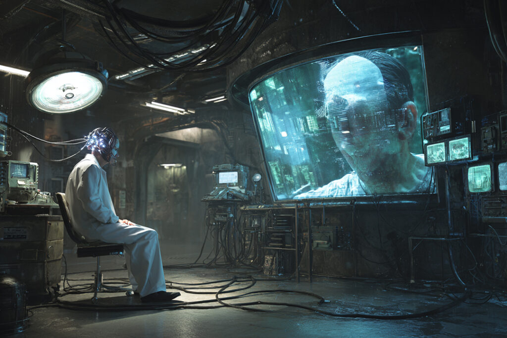 Illustration av en fånge som blir hjärnmanipulerad