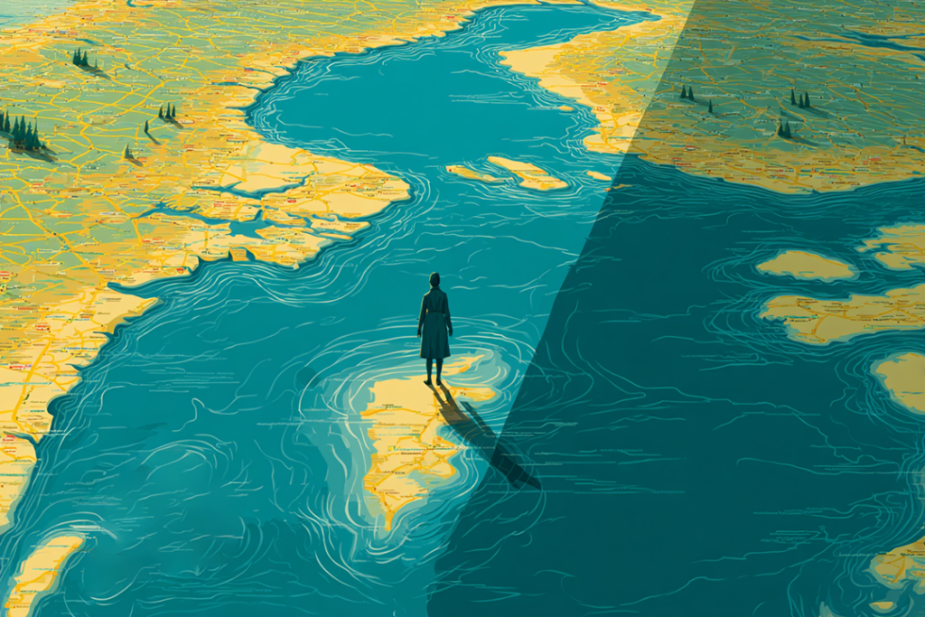 illustration: en ensam person står på en sverigekarta
