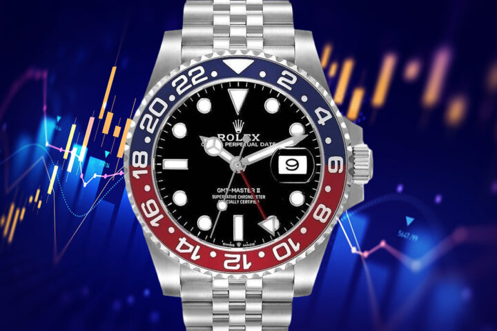 Kollage: Rolex Pepsi mot en uppåtgående ekonomis graf