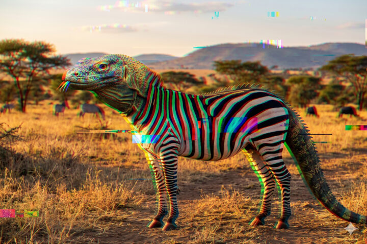 Ett djur mixat av en ödla och en zebra
